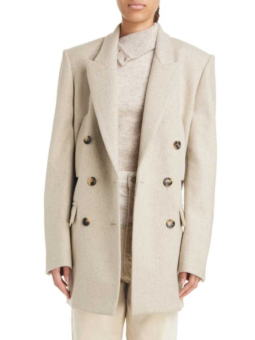 Isabel Marant Floyd Coat Womens Double Breasted Wool Jacket Sand Size 44 / US 12